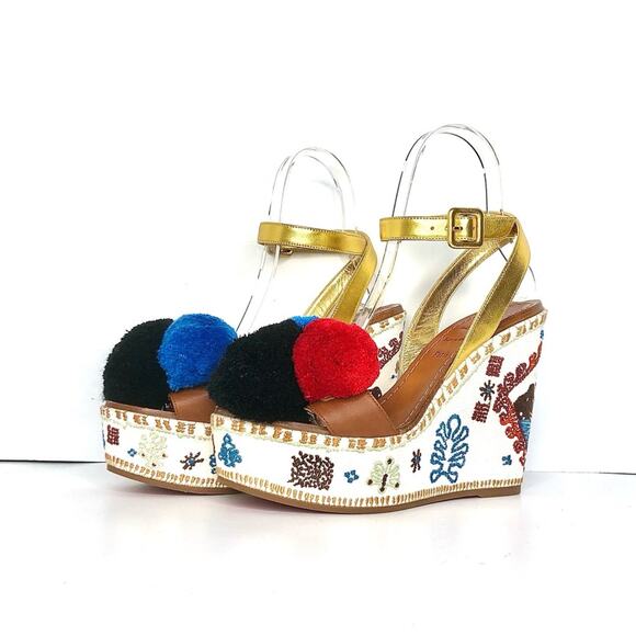 Christian Louboutin Cycladissimo Pompom Embroidered Platform Wedge Sandals 36 - Picture 1 of 11